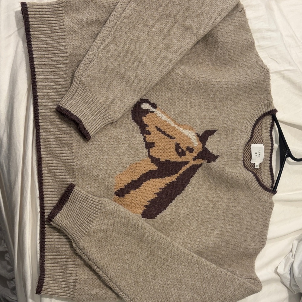 Taupe Crewneck Sweater with Horse - Picture 2 of 4